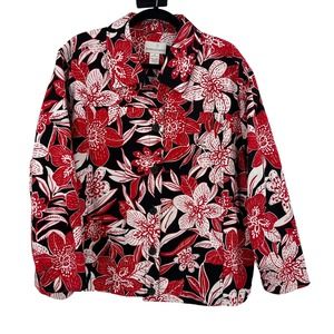 Draper's & Damon's Red Black White Floral Blazer Jacket Button Cotton Women 3XL